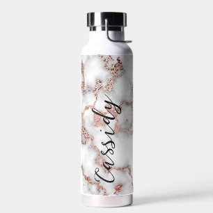 Marble With Rose Gold Personalized Water Bottle
