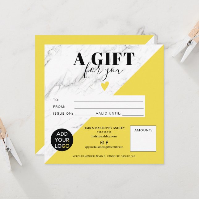 Marble yellow block square gift certificate logo (Front/Back In Situ)
