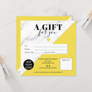 Marble yellow block square gift certificate logo