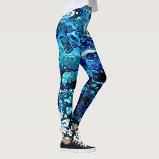 Marbled Abstract Blue Liquid Water Colour Leggings
