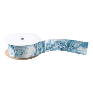 Marbled Abstract Design   Blue and White Satin Ribbon
