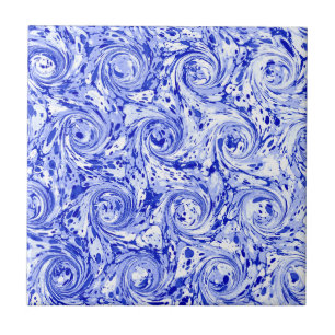 Marbled Abstract Design   Blue White Swirls Ceramic Tile