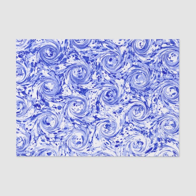 Marbled Abstract Design | Blue White Swirls Tissue Paper (Front)