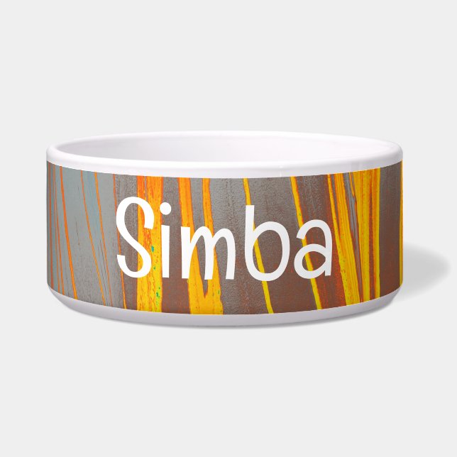 Marbled Abstract Pet Bowl with SIMBA Text (Front)