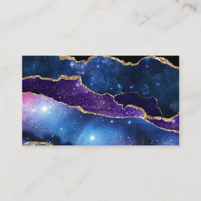 Marbled Agate Stone Galaxy Sparkly Shining Stars Business Card (Front)