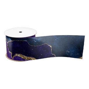 Marbled Agate Stone Galaxy Sparkly Shining Stars Satin Ribbon
