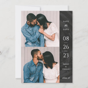 Marbled Band 2-Photo Save the Date Card - Black