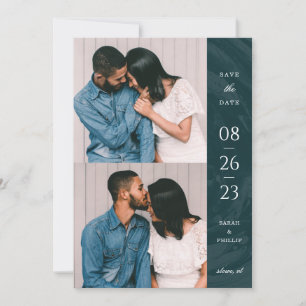 Marbled Band 2-Photo Save the Date Card - Teal