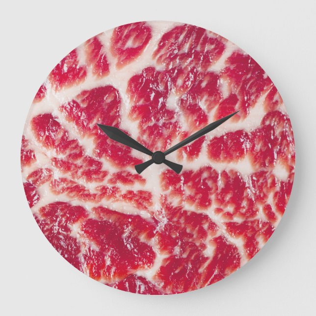Marbled Beef Steak Texture Closeup Large Clock (Front)