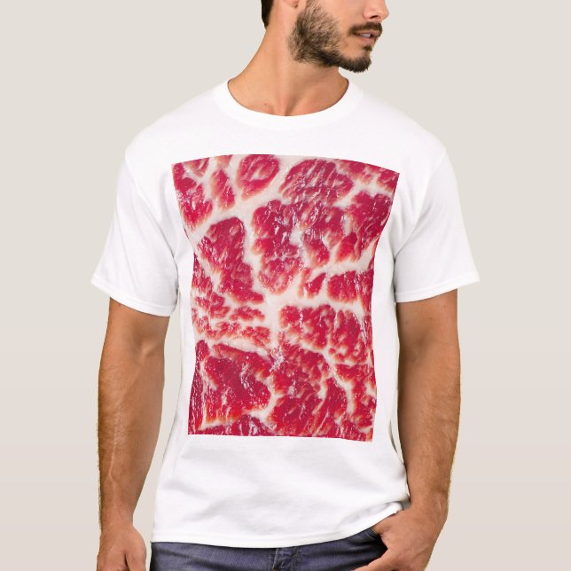 Marbled Beef Steak Texture Closeup T-Shirt (Front)