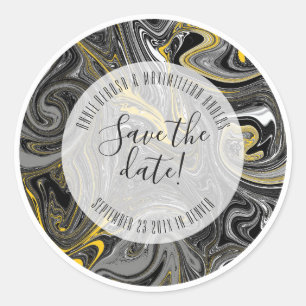 Marbled Black and yellow Classic Round Sticker