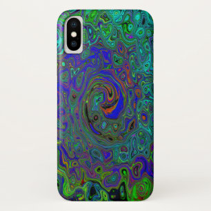 Marbled Blue and Aquamarine Abstract Retro Swirl iPhone X Case