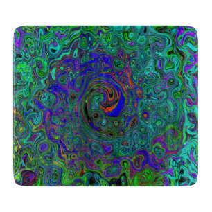 Marbled Blue and Aquamarine Abstract Retro Swirl Cutting Board
