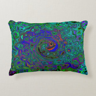 Marbled Blue and Aquamarine Abstract Retro Swirl Decorative Cushion