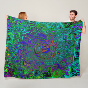 Marbled Blue and Aquamarine Abstract Retro Swirl Fleece Blanket