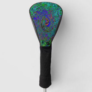 Marbled Blue and Aquamarine Abstract Retro Swirl Golf Head Cover