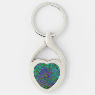Marbled Blue and Aquamarine Abstract Retro Swirl Key Ring