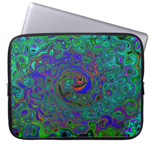 Marbled Blue and Aquamarine Abstract Retro Swirl Laptop Sleeve
