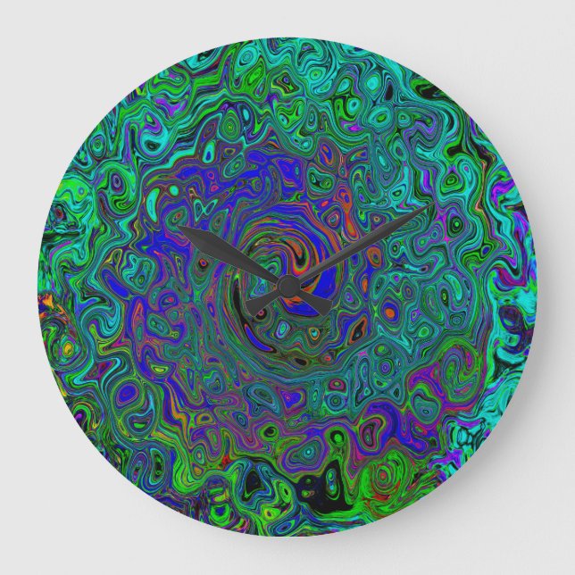 Marbled Blue and Aquamarine Abstract Retro Swirl Large Clock (Front)