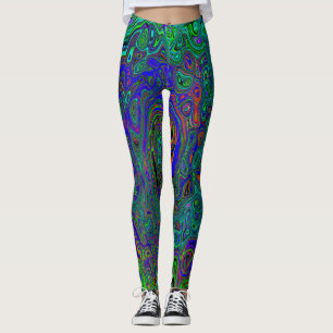 Marbled Blue and Aquamarine Abstract Retro Swirl Leggings
