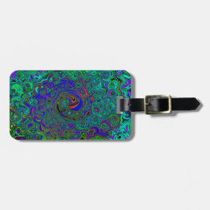 Marbled Blue and Aquamarine Abstract Retro Swirl Luggage Tag