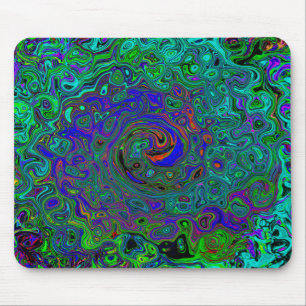 Marbled Blue and Aquamarine Abstract Retro Swirl Mouse Pad
