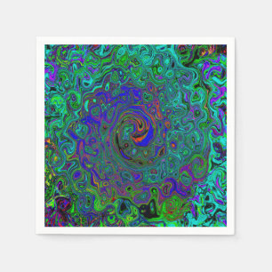 Marbled Blue and Aquamarine Abstract Retro Swirl Napkin