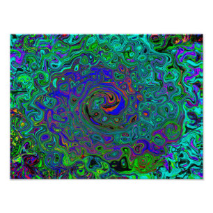 Marbled Blue and Aquamarine Abstract Retro Swirl Photo Print