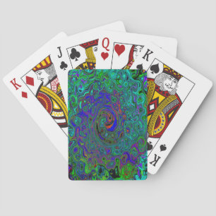 Marbled Blue and Aquamarine Abstract Retro Swirl Playing Cards