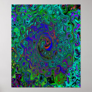 Marbled Blue and Aquamarine Abstract Retro Swirl Poster