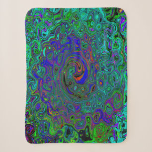 Marbled Blue and Aquamarine Abstract Retro Swirl Sherpa Blanket