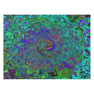 Marbled Blue and Aquamarine Abstract Retro Swirl Tablecloth