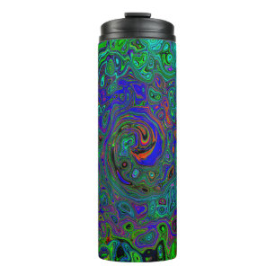 Marbled Blue and Aquamarine Abstract Retro Swirl Thermal Tumbler