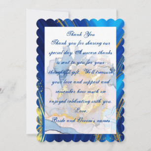 Marbled Blue and Gold Wedding Thank You Card