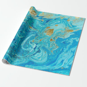 Marbled blue and golden abstract background. Liqui Wrapping Paper