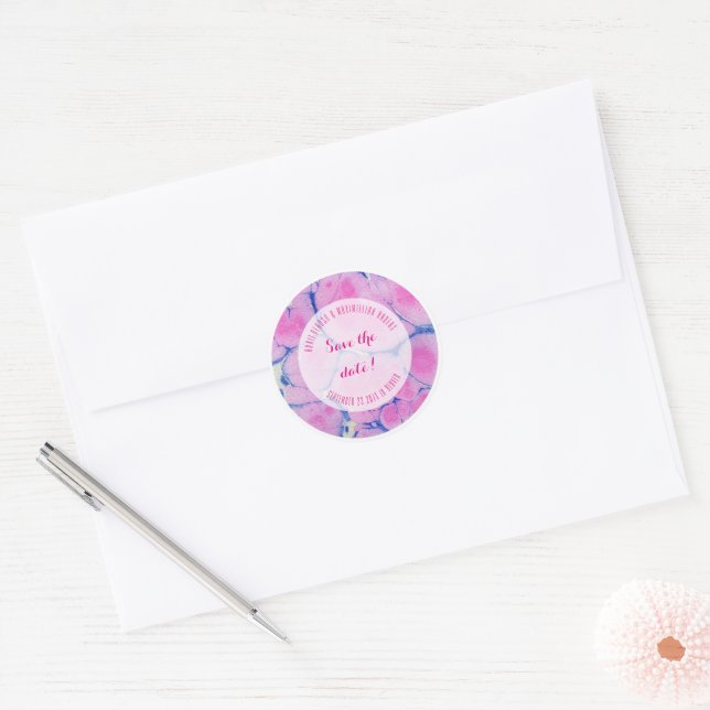 Marbled blue and pink classic round sticker (Envelope)