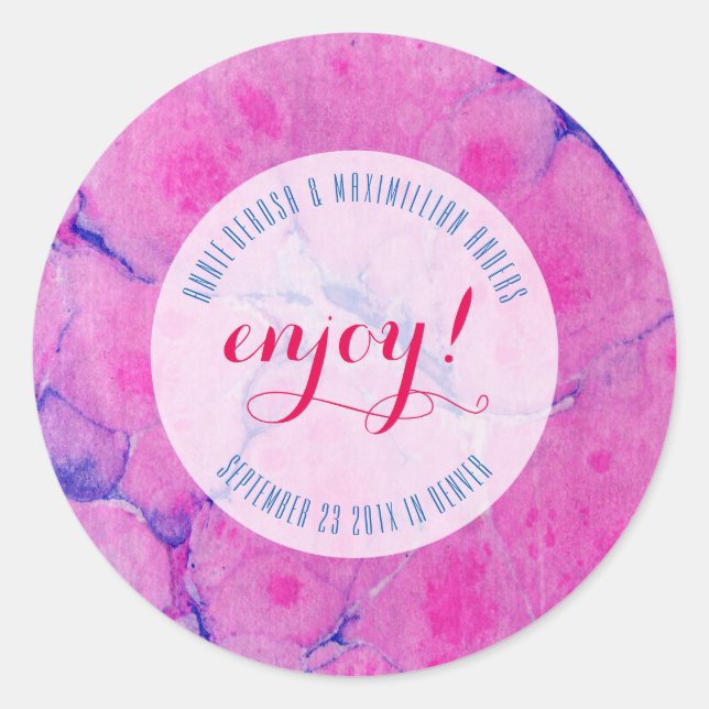 Marbled blue and pink classic round sticker (Front)