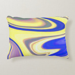 Marbled Blue and Yellow Swirls Decorative Cushion