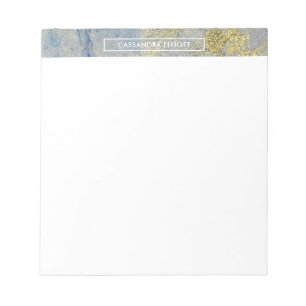 Marbled Blue, Gold Alcohol Ink Liquid Abstract Art Notepad
