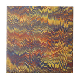 Marbled Book Endpaper Yellow Orange Blue Violet Ceramic Tile