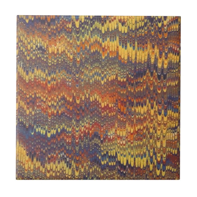 Marbled Book Endpaper Yellow Orange Blue Violet Ceramic Tile (Front)