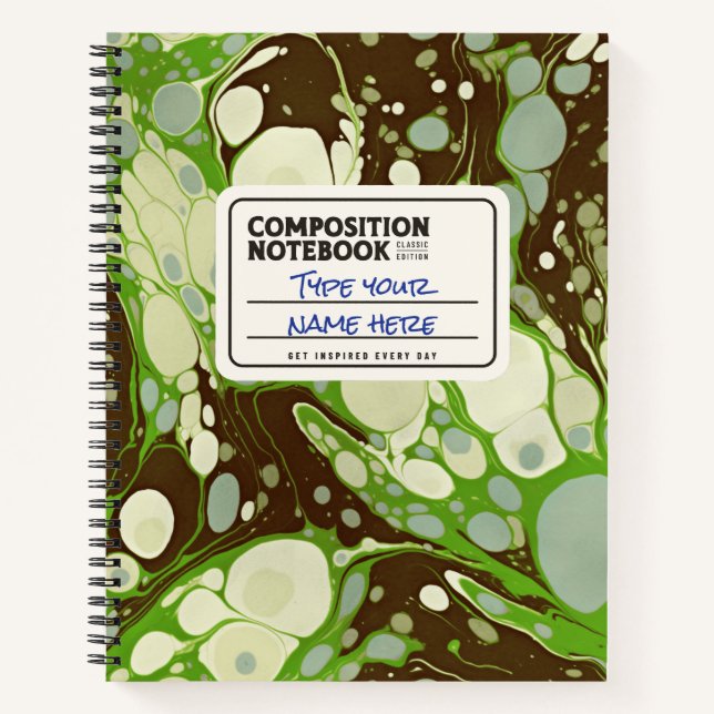 Marbled Composition Book Green Customise (Front)