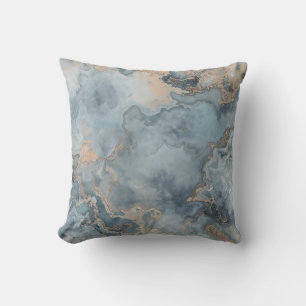 Marbled Dusty Blue Grey Tan Contemporary 16" Cushion