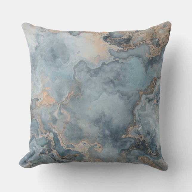 Marbled Dusty Blue Grey Tan Contemporary Cushion (Front)