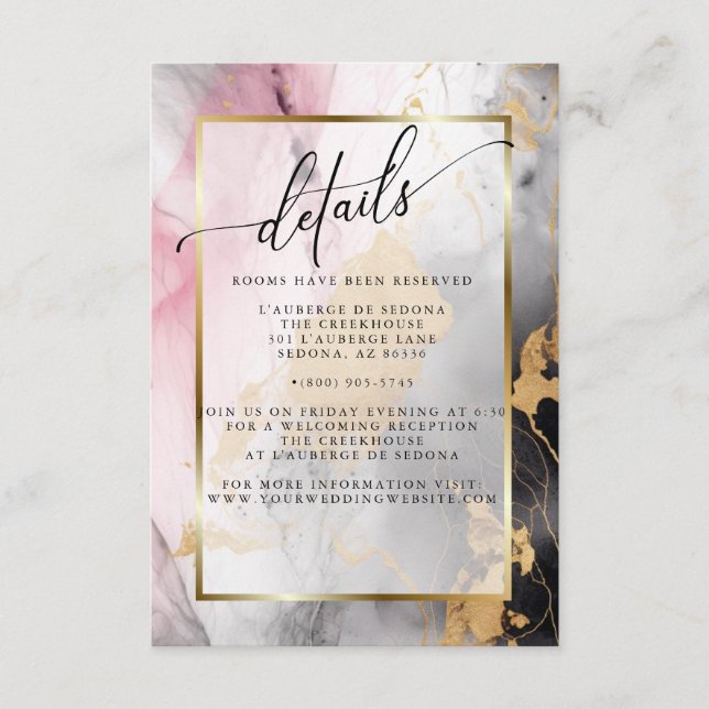 Marbled Dusty Rose Black Gold Abstract Enclosure Card (Front)