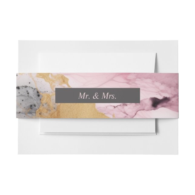 Marbled Dusty Rose Black Gold Abstract Invitation Belly Band (Front Example)