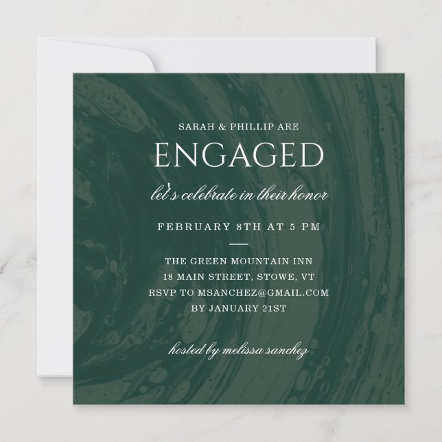 Marbled Engagement Party Invitation - Green (Front)