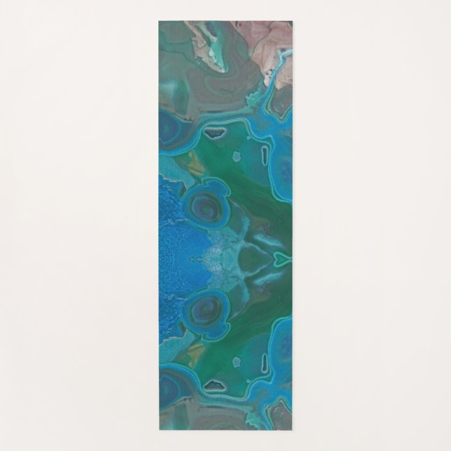 Marbled Gemstone Blue Green Abstract Yoga Mat (Front)