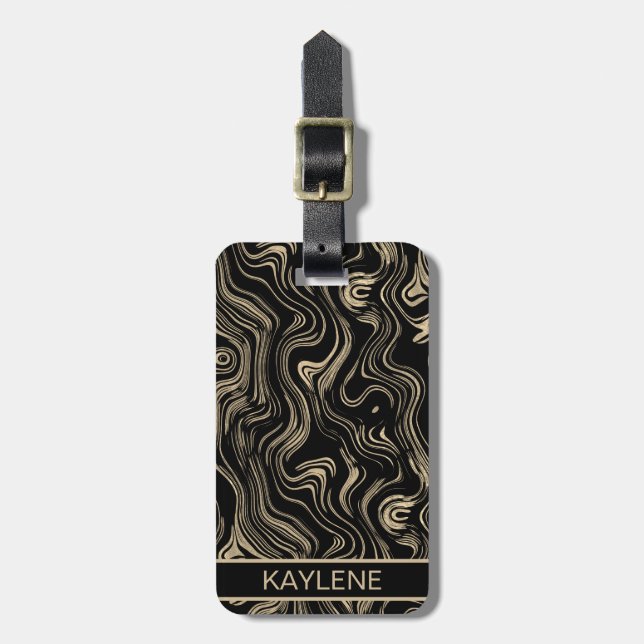 Marbled Gold Personalised Luggage Tag (Front Vertical)