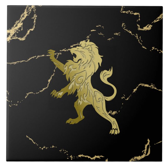 Marbled Golden Royal Lion Ceramic Tile (Front)